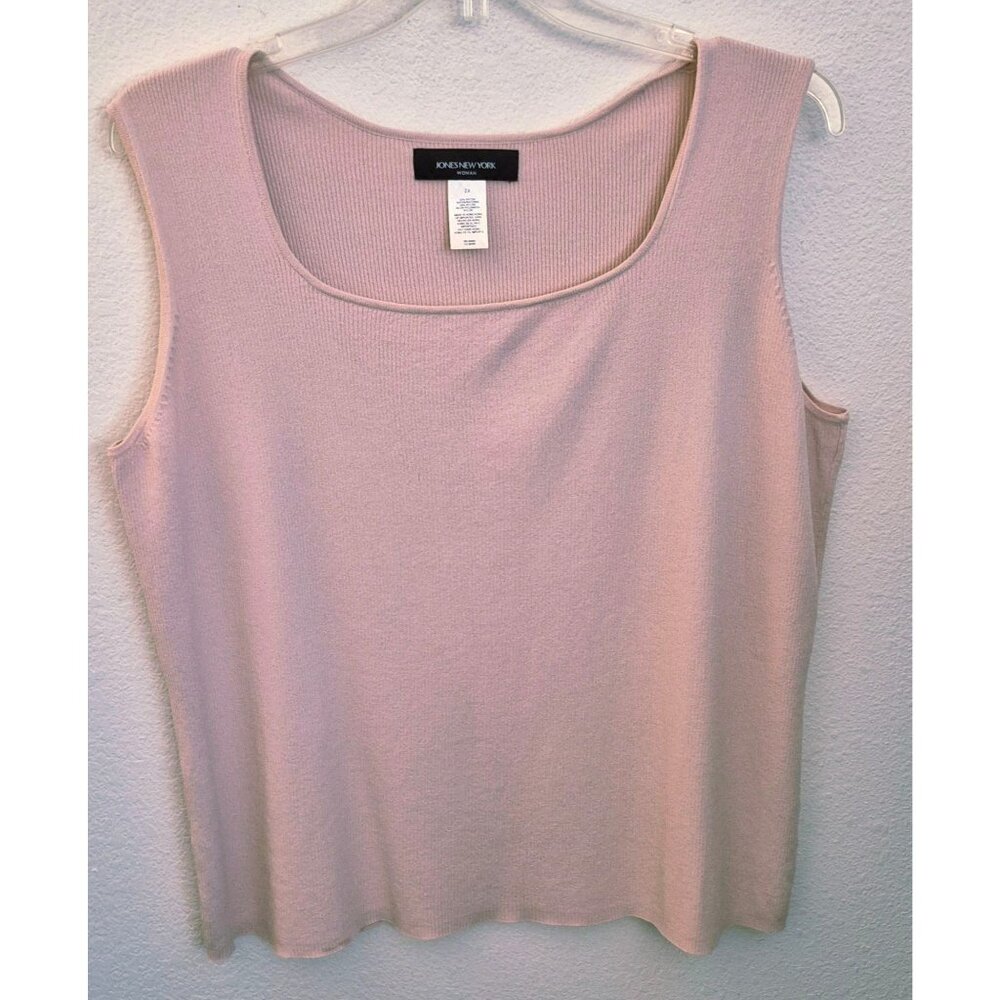 Vintage Jones New York Pink Ribbed Sleeveless Stretchy U Neck Top Size 2X EUC